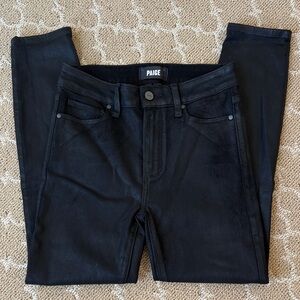 PAIGE, 25 petite black coated Hoxton ankle denim